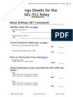Settings Sheets For The SEL-551 Relay