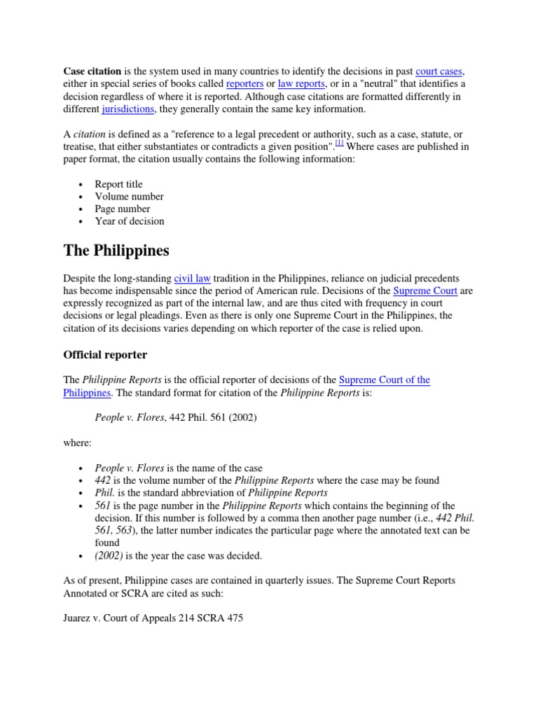 Philippine Case Citation Guide | PDF | Case Citation | Judiciaries