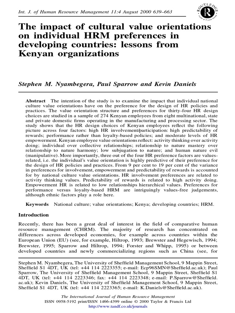 The Impact of Cultural Value Orientations On Individual HRM Preferences ...