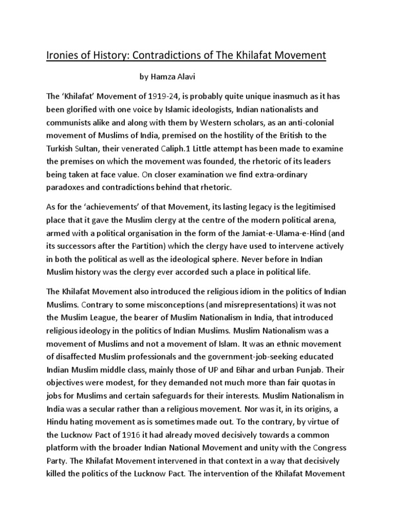 Ironies of History Contradictions in Khilafat Movement PDF