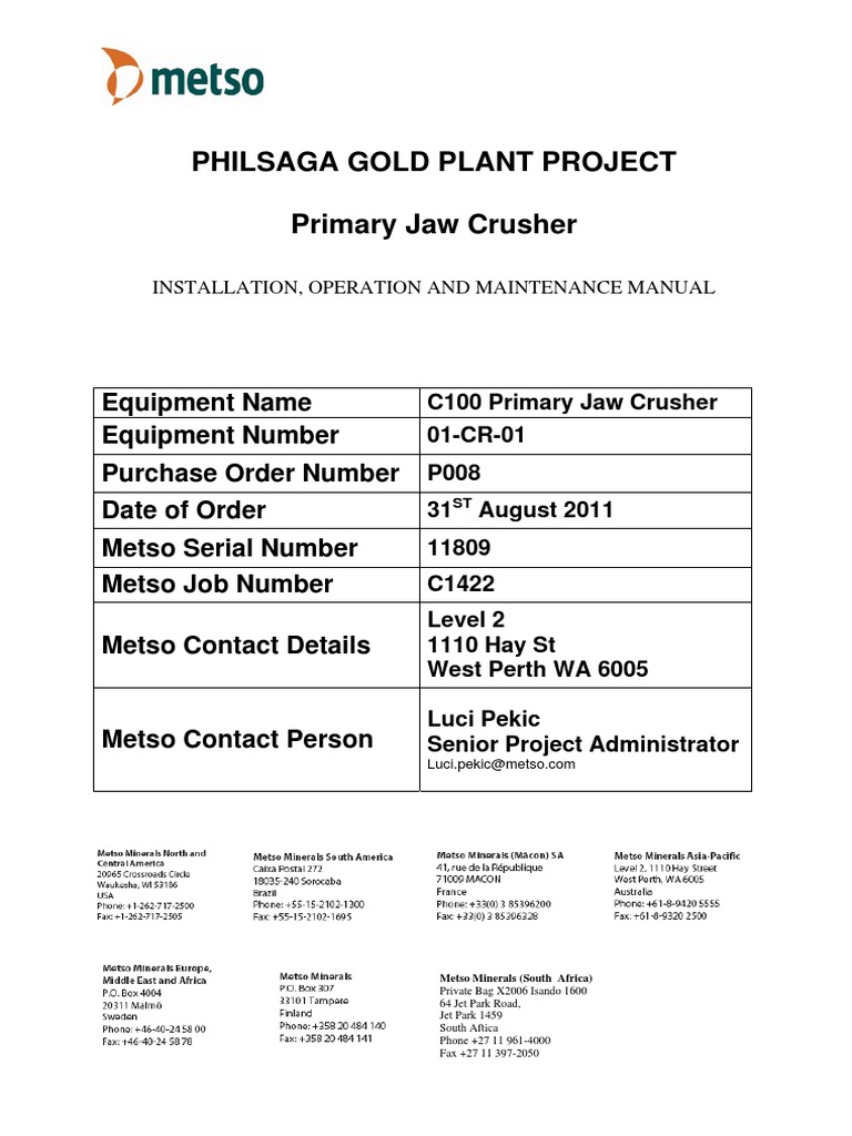 Metso C100 Jaw Crusher Manual PDF | PDF