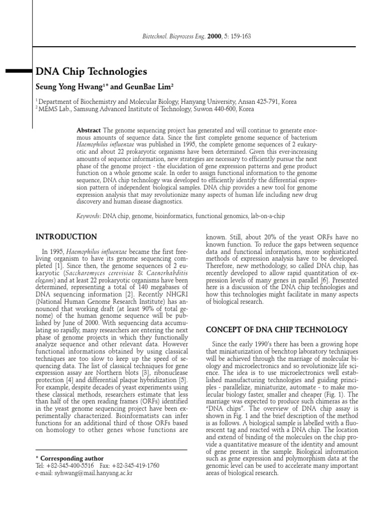 Dna Chip Technologies: Seung Yong Hwang and Geunbae Lim | PDF | Dna ...