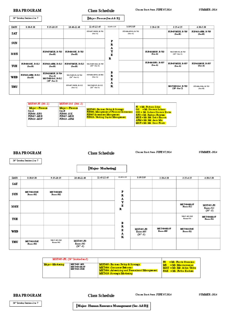 BBA Program Class Schedule Summer 2014 | PDF | Science & Mathematics ...