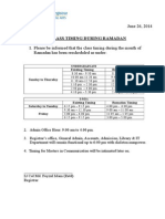 Ramadan Class Timing