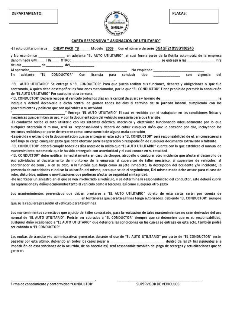 Carta Responsiva Utilitario