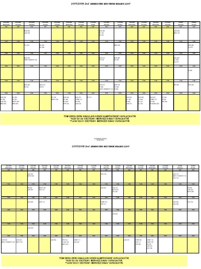 2007/2008 Midterm Exam Schedule | PDF