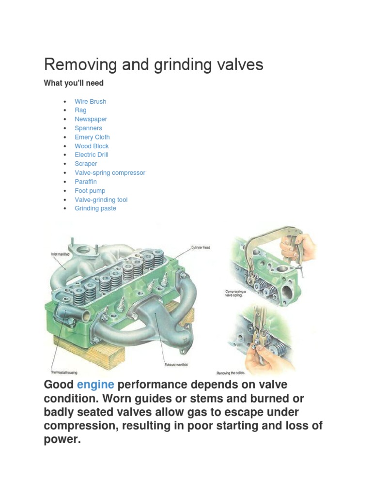 Removing and Grinding Valves Cylinder (Engine) Valve