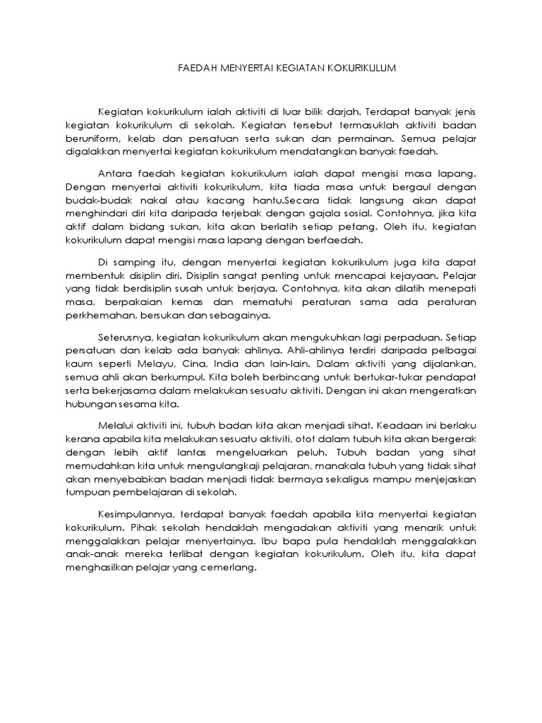 Faedah Menyertai Kegiatan Kokurikulum | PDF