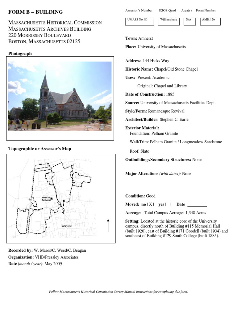 Form B Building Massachusetts Historical Commission Massachusetts ...