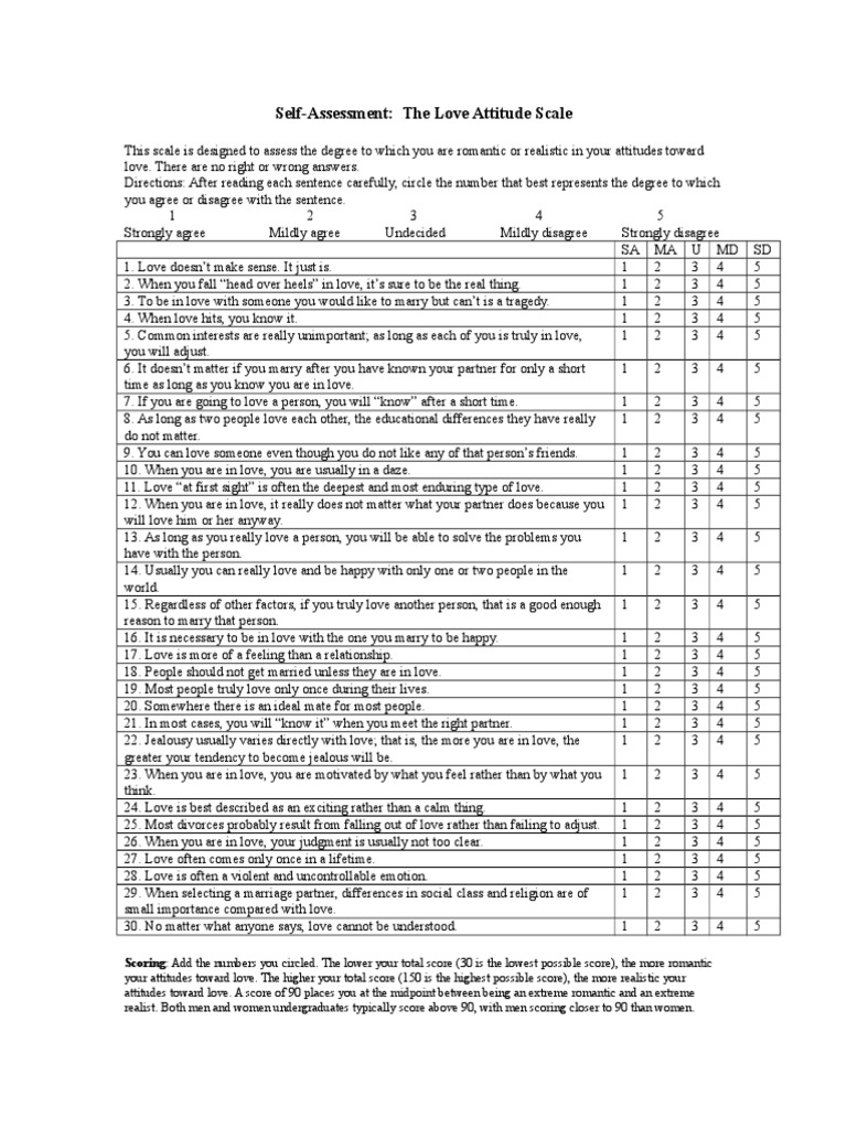 Love Attitude Scale Psychology & Cognitive Science Social Psychology