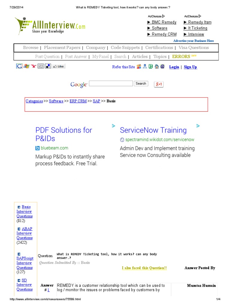 What Is REMEDY Ticketing Tool, How It Works Can Any Body Answer PDF