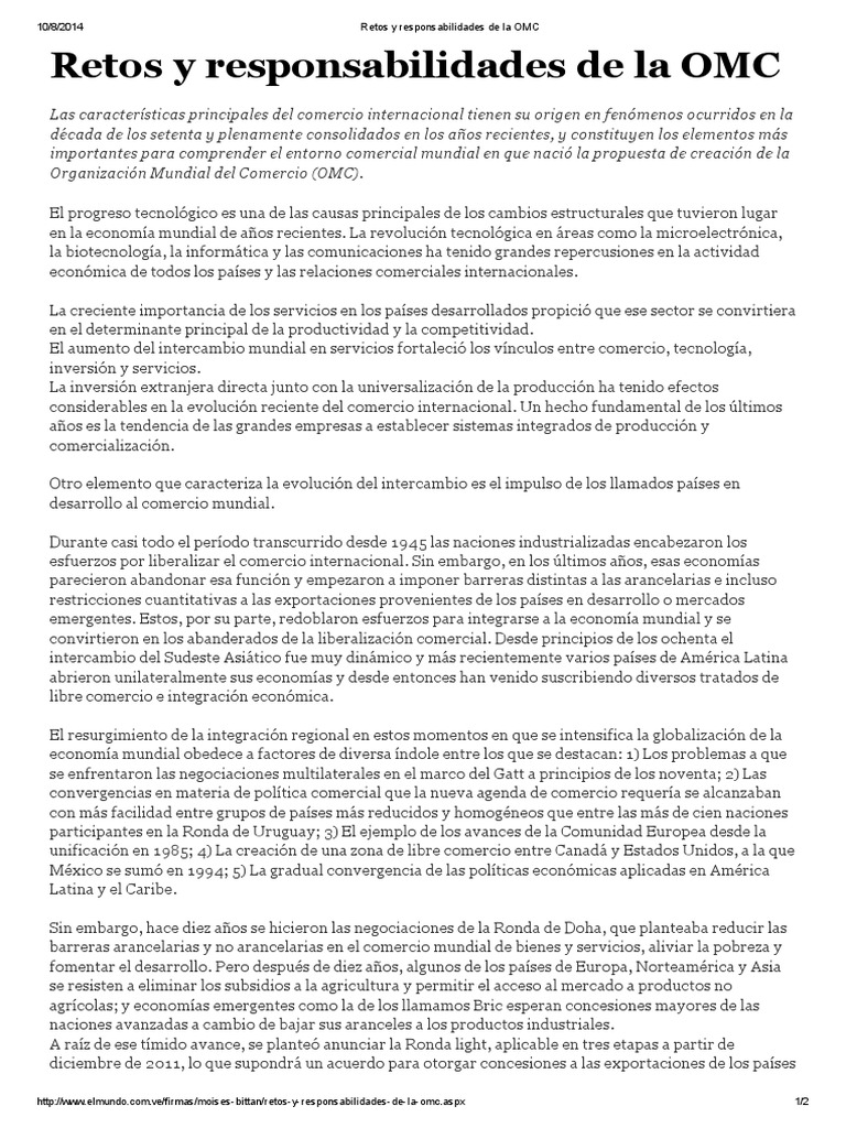 Retos de la OMC en el comercio global | PDF | Organización de Comercio ...
