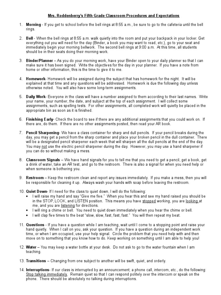 Fifth Grade Classroom Rules Guide | PDF | Schools | Education Policy