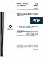 NTC 4901-1 Vehículos para El Transporte Urbano Masivo de Pasajeros - Parte 1 Autobuses Articulados - 20091216