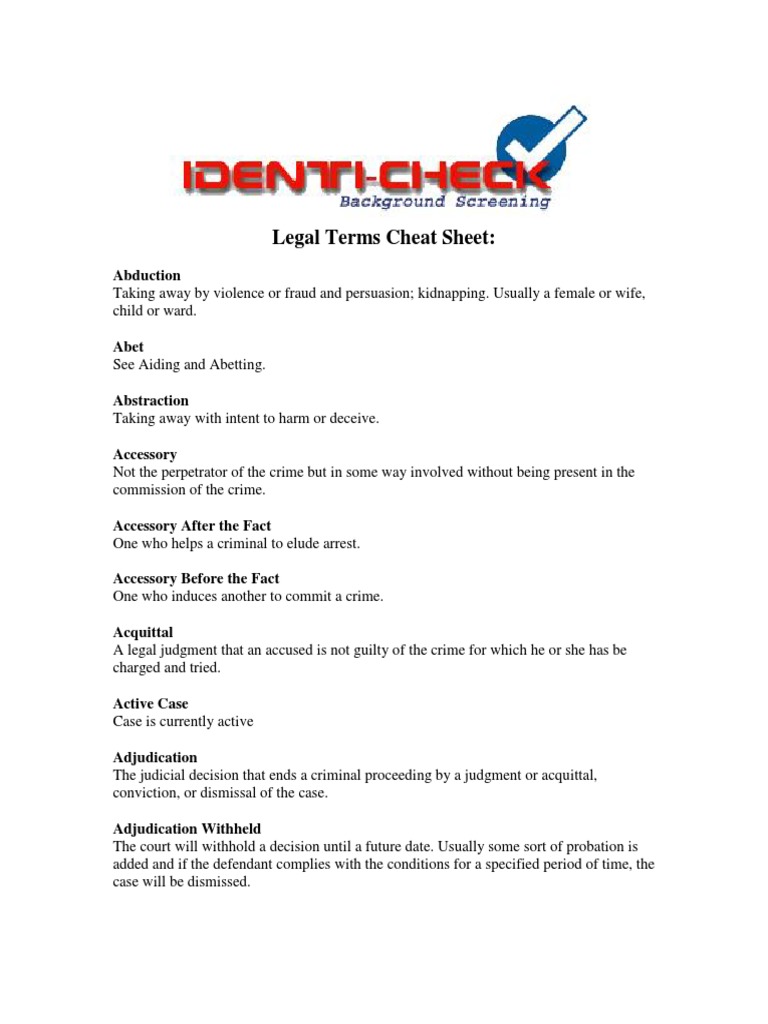 Legal Term Cheat Sheet Manslaughter Murder