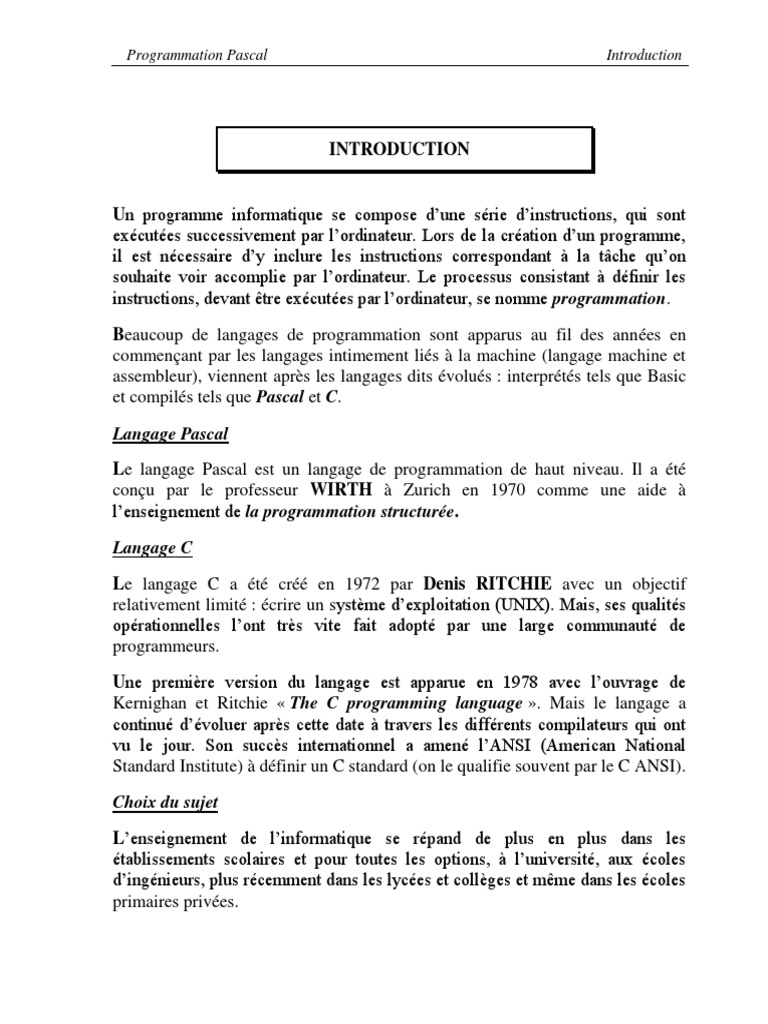 Exercices Corrigés en Programmation Pascal | PDF | C (Langage de ...
