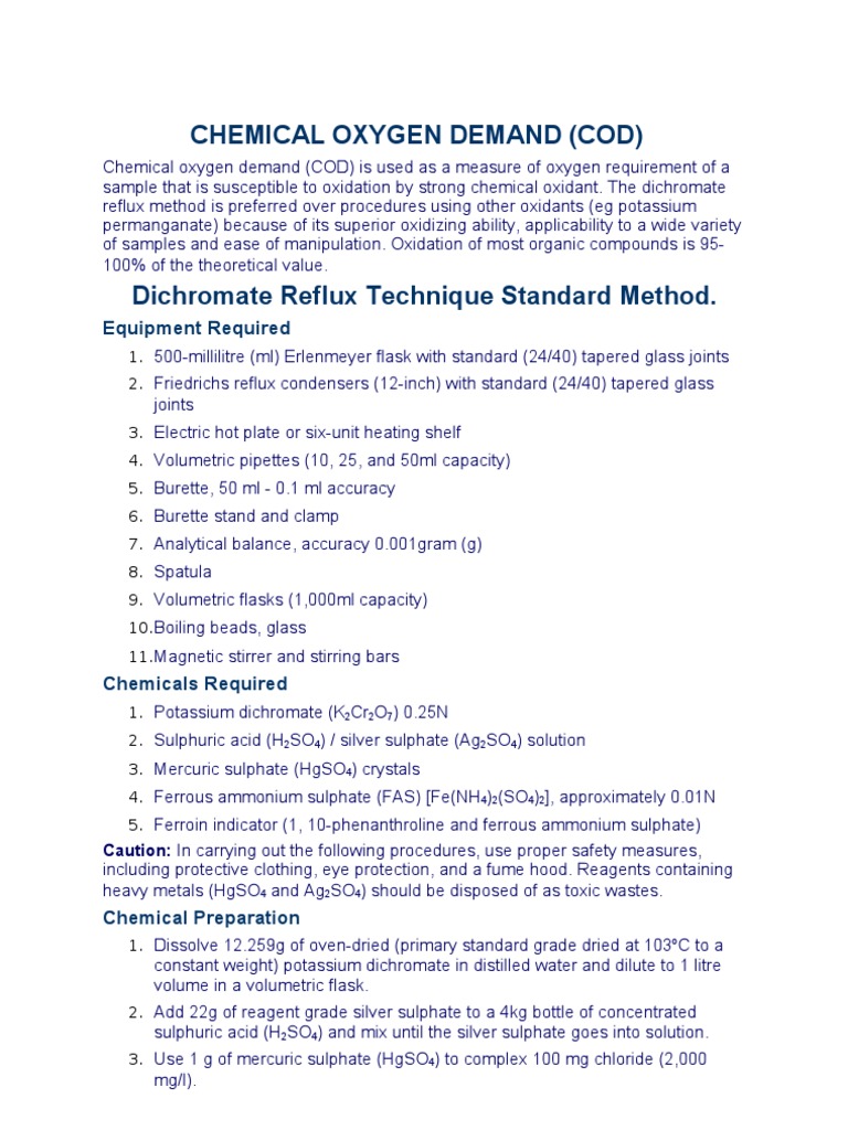 COD Measurement Using Dichromate Method | PDF | Physical Sciences ...