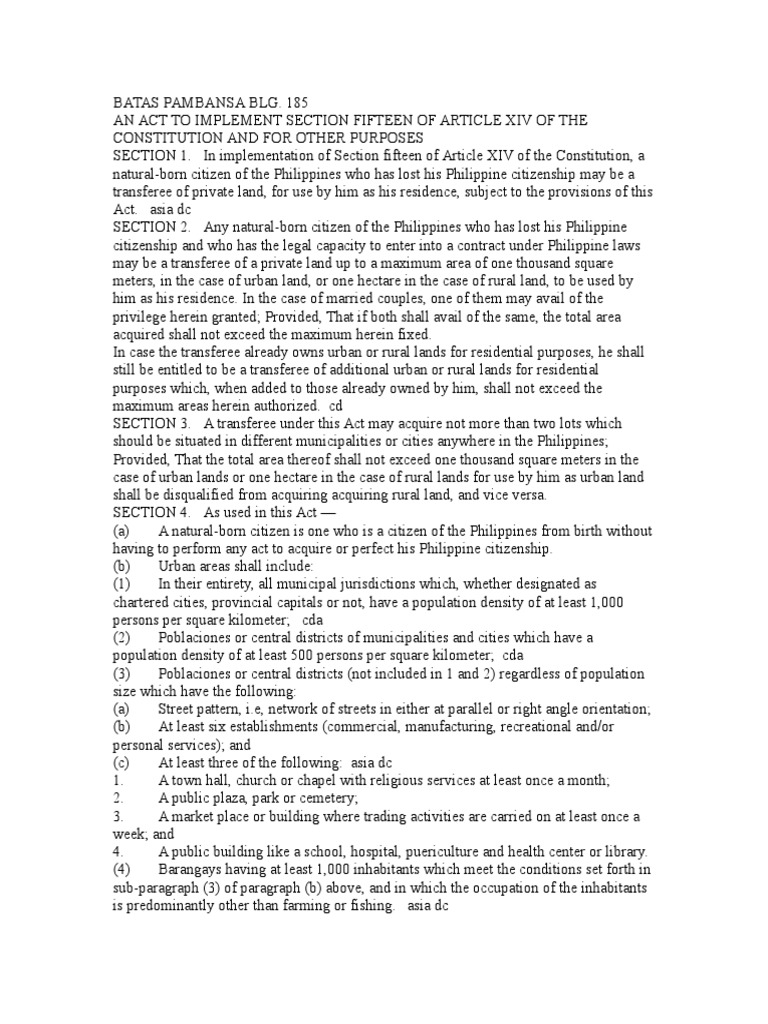 Batas Pambansa BLG 185 | PDF | Citizenship | Government