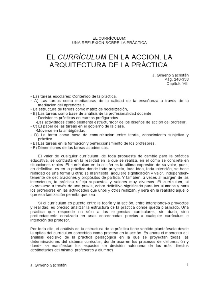 CAPITULO 8 El Curriculum en La Accion | PDF | Plan de estudios | Maestros