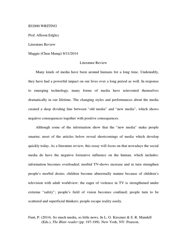 Final Work of Literature Review Maggie PDF New Media Mass Media