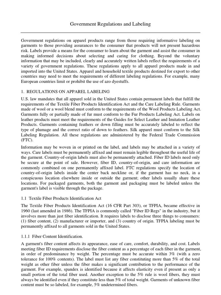 Apparel Labeling Regulations Overview | PDF | Clothing | Wool