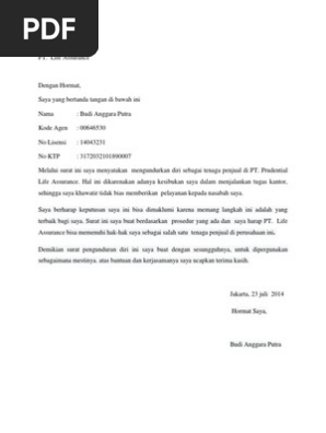 Contoh Surat Pengunduran Diri Asuransi