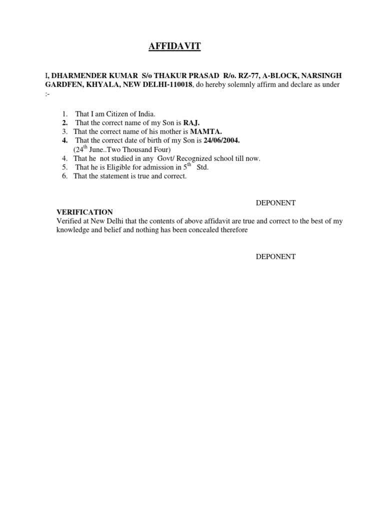 Affidavit GARDFEN, KHYALA, NEW DELHI110018, Do Hereby Solemnly Affirm