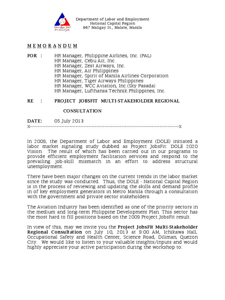 Airline Companies Invitation (MEMO FORMAT) Metro Manila Manila