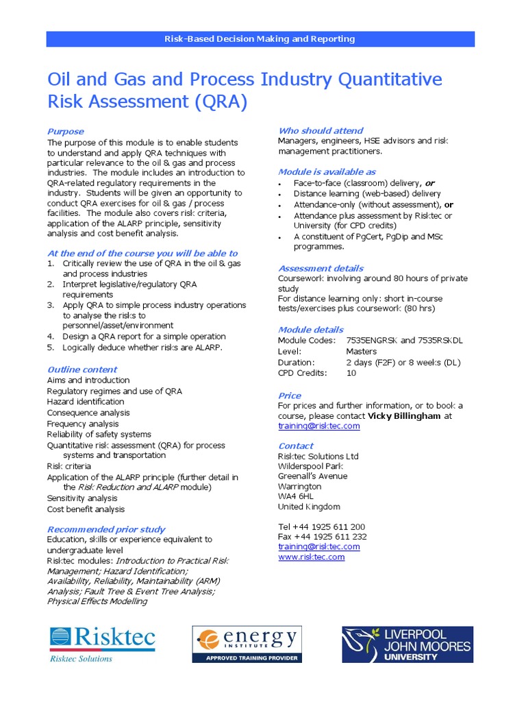 Oil & Gas and Process Ind Qra (1-Page) | PDF | Risk | Fossil Fuels