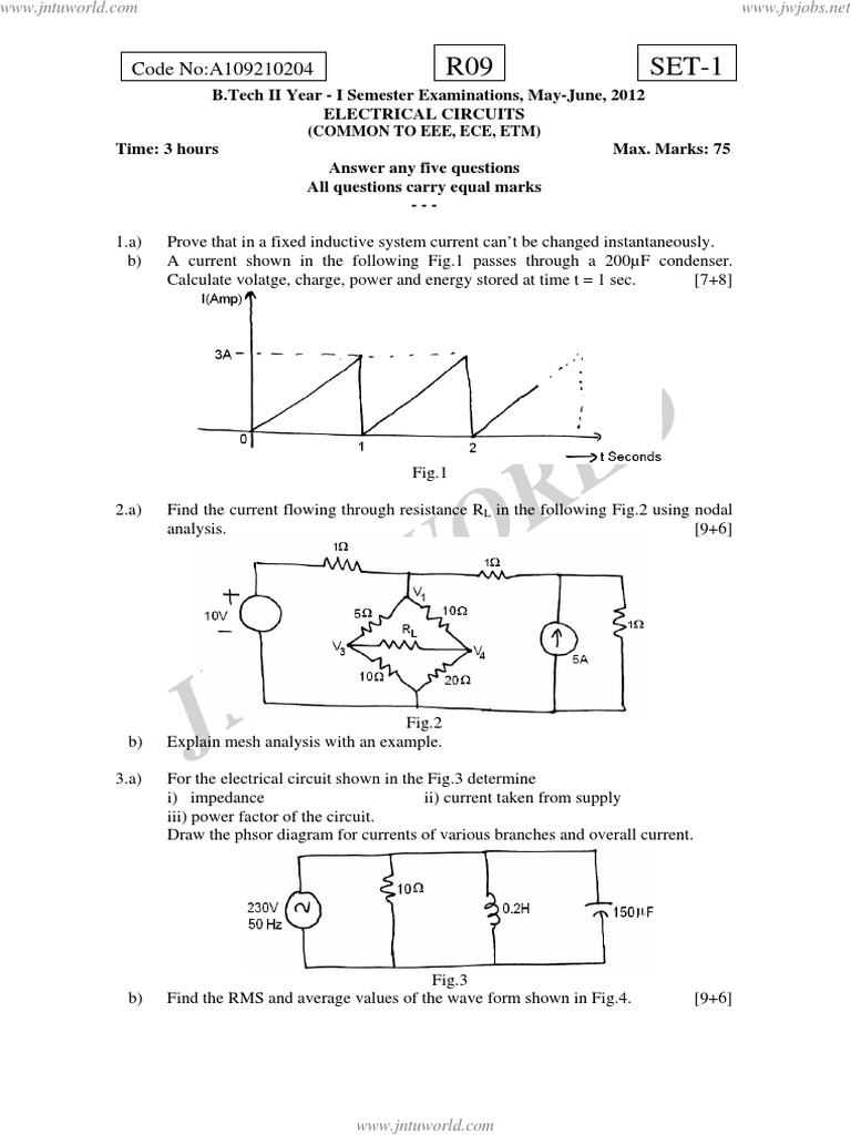 Electrical Circuits Exam Questions 2012 | PDF