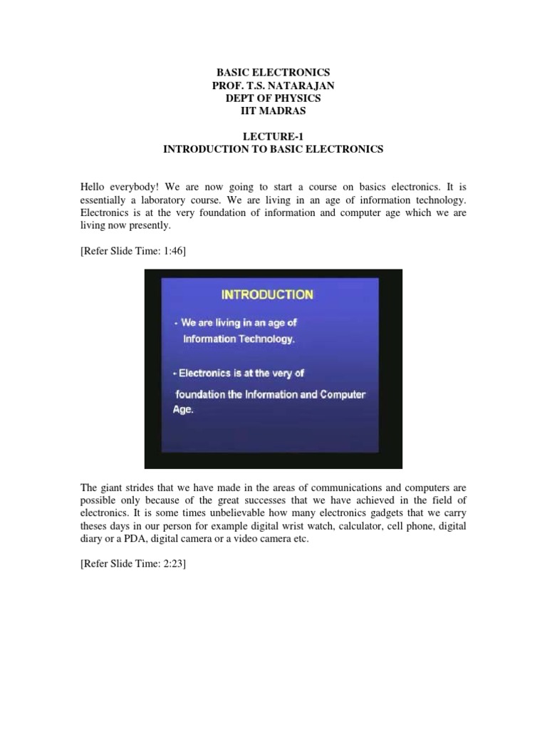 Basic Electronics Prof. T.S. Natarajan Dept of Physics Iit Madras ...