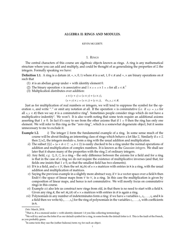 Oxford OCW - Rings and Modules | PDF | Ring (Mathematics) | Integer