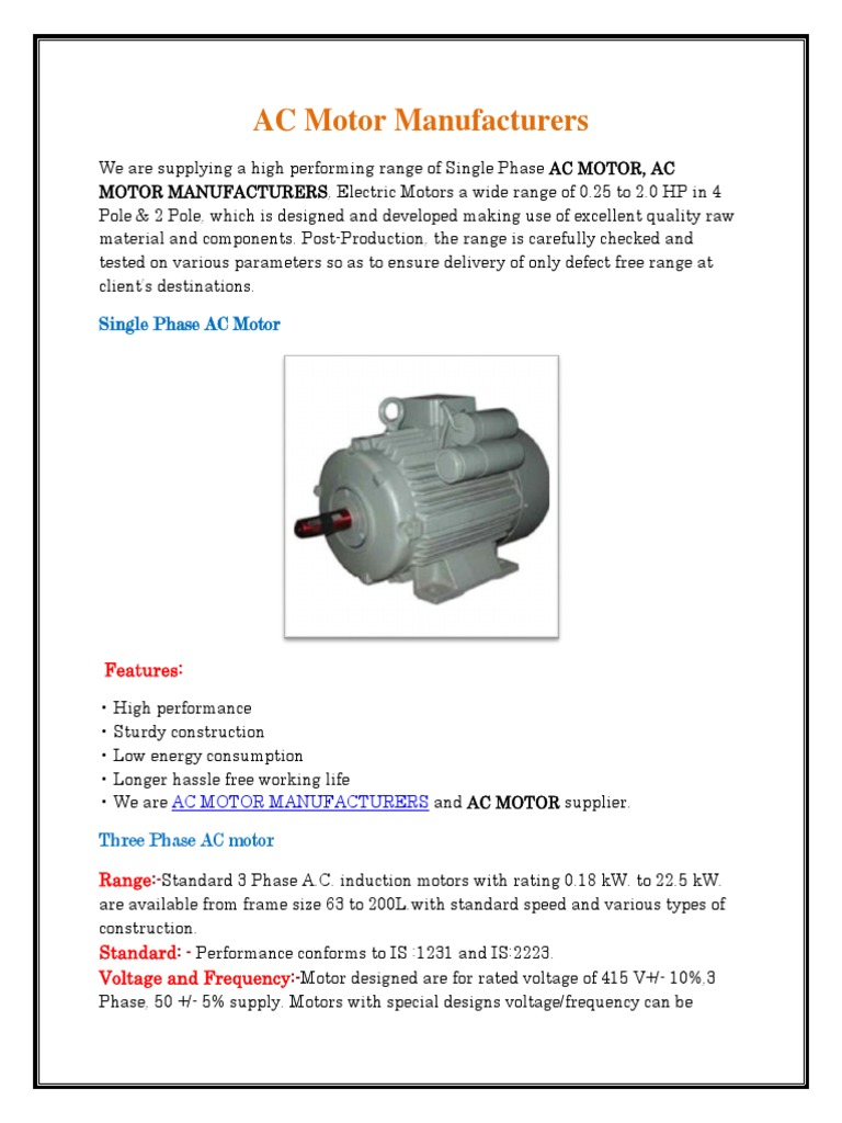 AC Motor Specifications and Suppliers | PDF