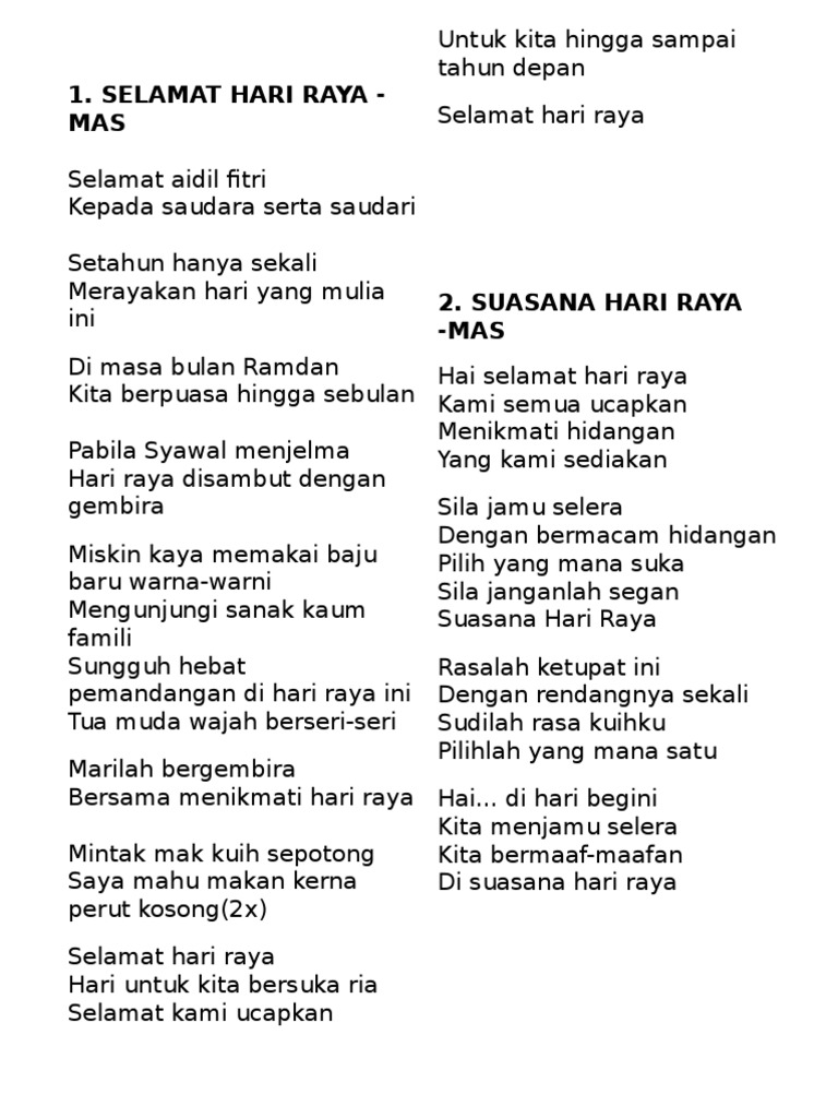 Lirik Lagu Raya | PDF | Memasak, Makanan, & Anggur | Seni