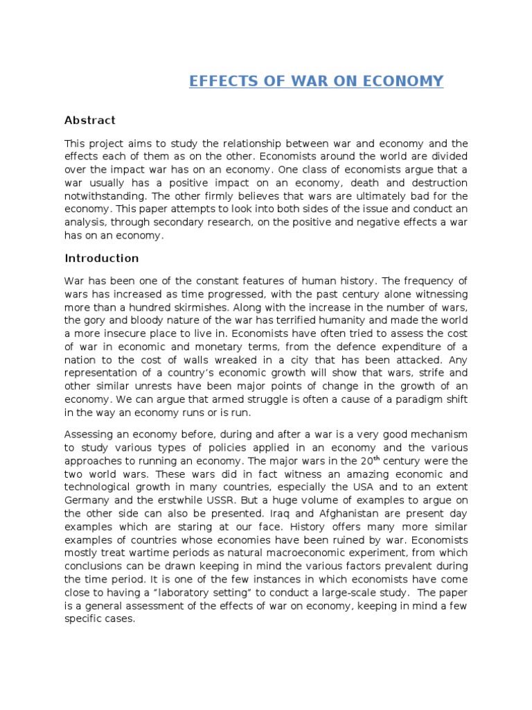 Effects of war on economy Economics Welfare
