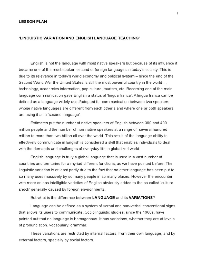 Linguistic Variation and English Language Teaching - Lesson Plan | PDF ...