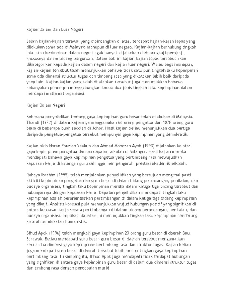 Kajian Dalam Dan Luar Negeri Literatur Kepimpinan Pdf