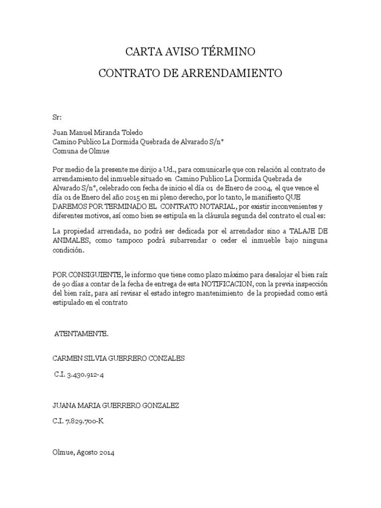 Carta Aviso Término