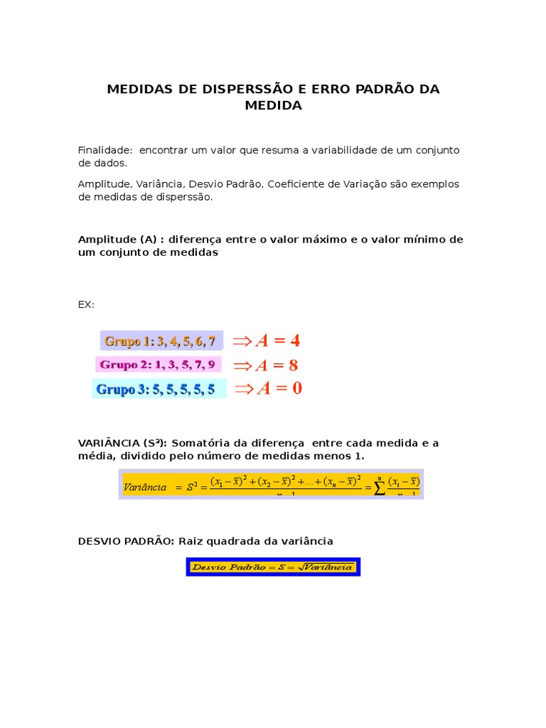 Medidas de Disperssao e Erro Padrao Da Medida | PDF | Dispersão ...