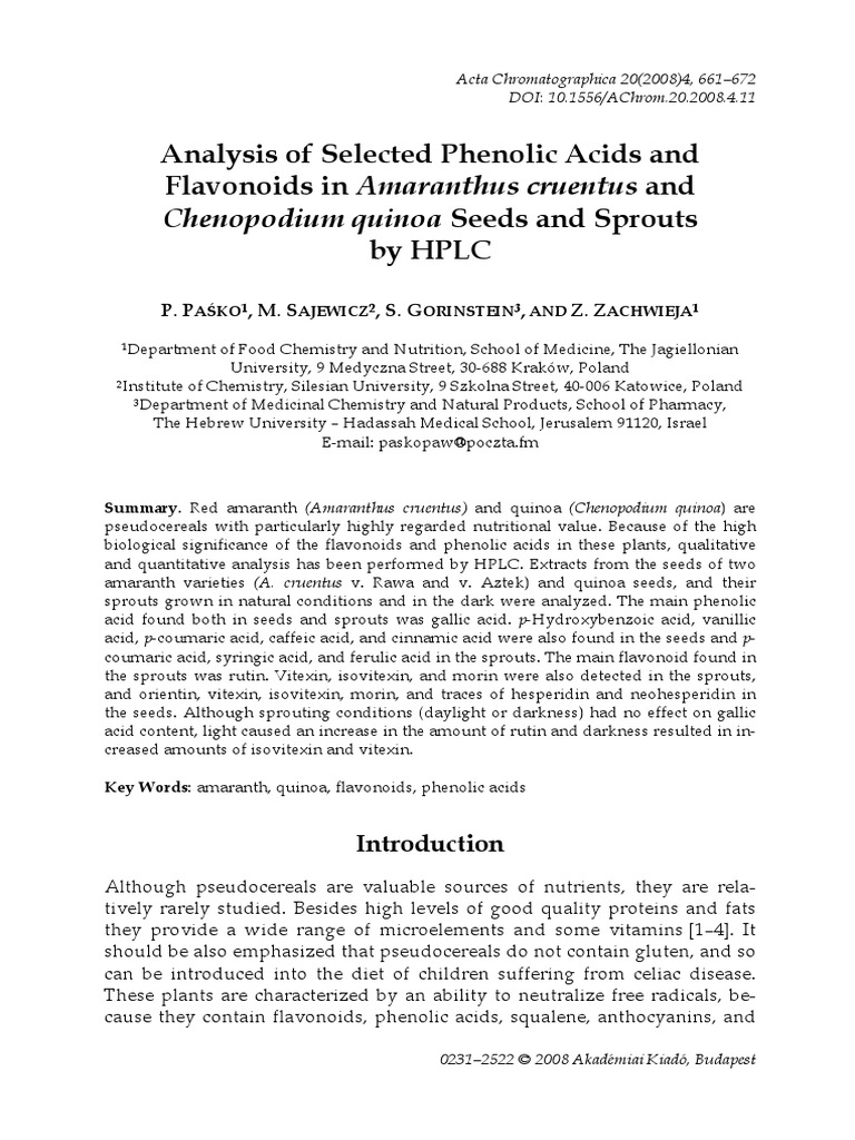 Analysis of Selected Phenolic Acids and Flavonoids in Amaranthus