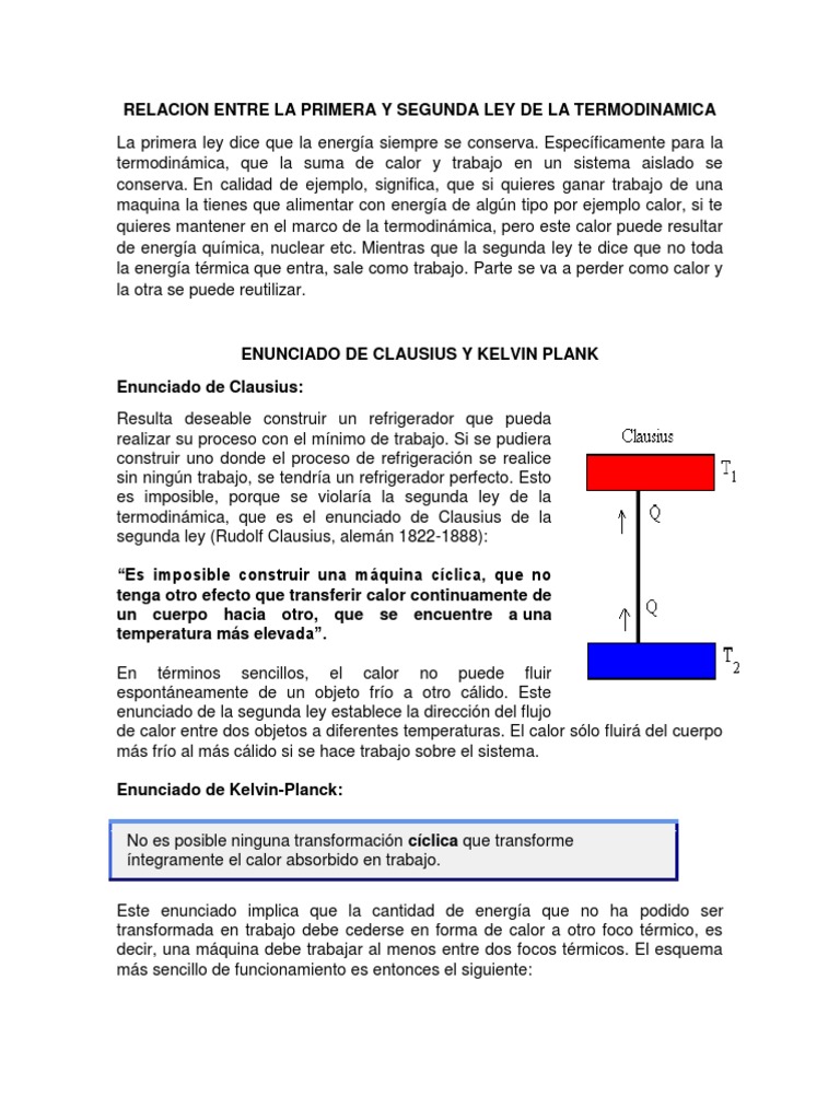 Relacion Entre La Primera y Segunda Ley de La Termodinamica | PDF |  Termodinámica | Calor
