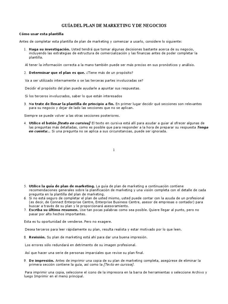 4-Guía Del Plan de Marketing y de Negocios | PDF | Marketing | Mercado ...