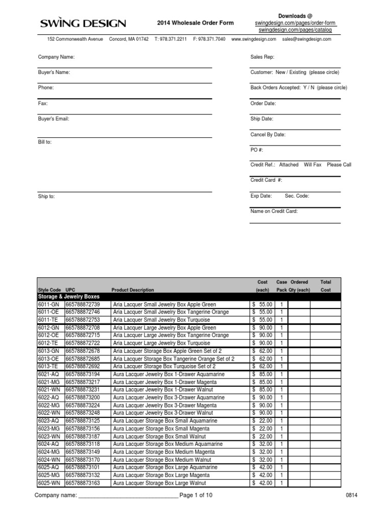 Swing Design Order Form Autumn 2014 Fee Master Card