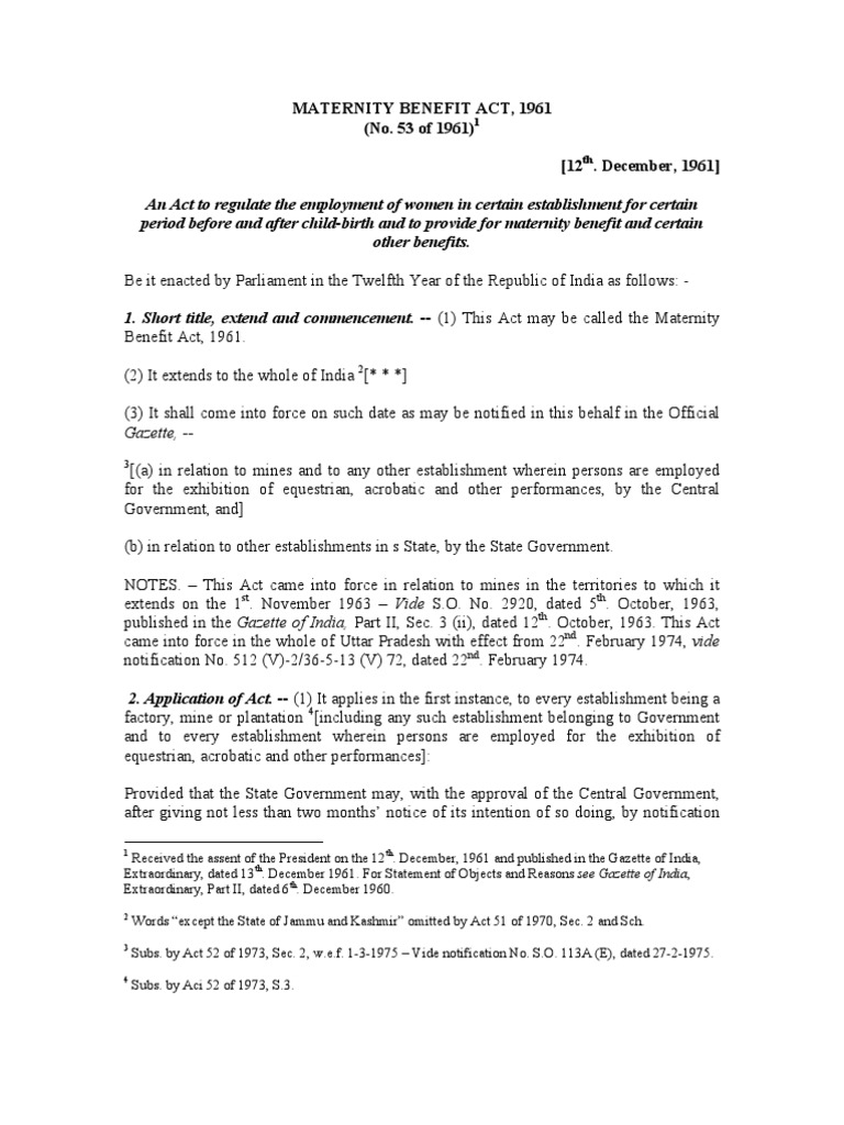 Maternity Benefit Act 1961 PDF