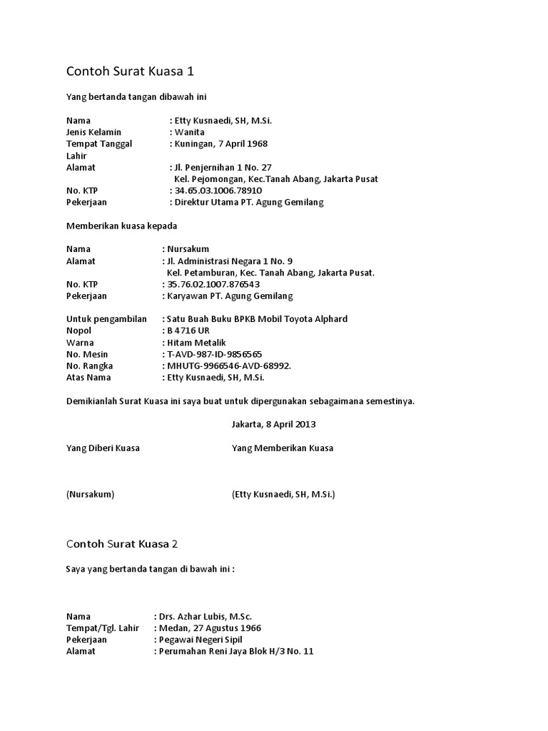 Contoh Surat Kuasa PDF