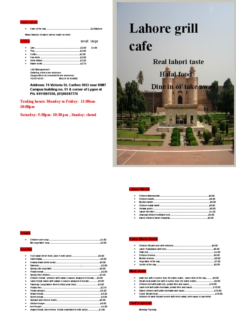 Lahori Grill Menu and Offerings | PDF | Kebab | Curry