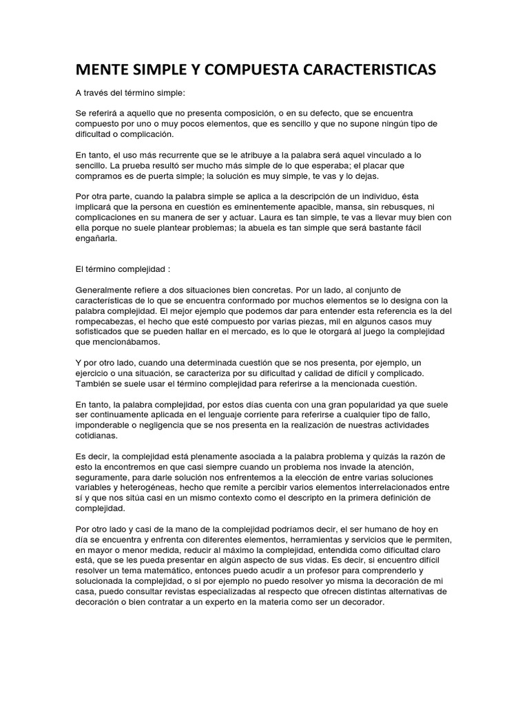 Mente Simple y Compleja: Definiciones y Retos | PDF | Complejidad ...