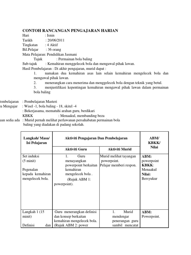 Contoh Rancangan Pengajaran Harian Pdf