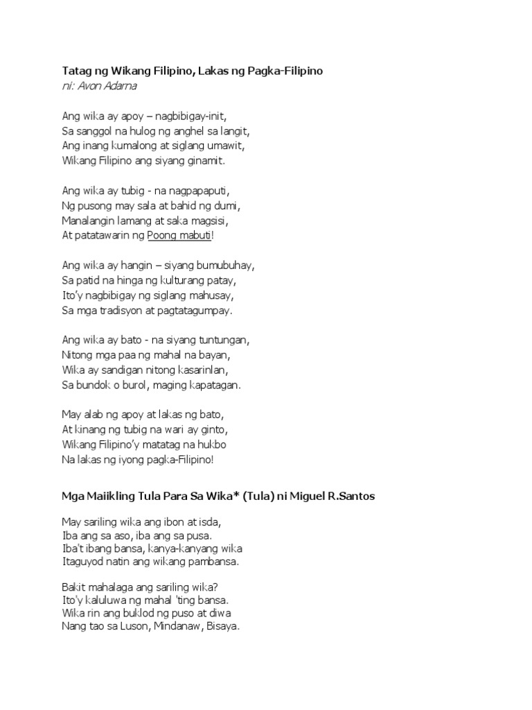 🎉 Mga talumpati tungkol sa tatag ng wikang filipino. Mga Tula Tungkol