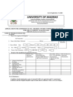 University of Madras: Application No: Cost of Application: Rs.200